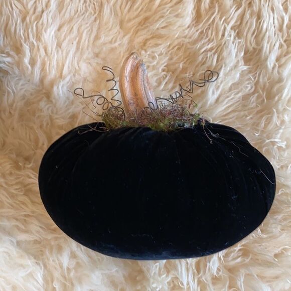 Handmade Fall Holiday Black genuine VELVET Pumpkin Decor - Picture 6 of 11
